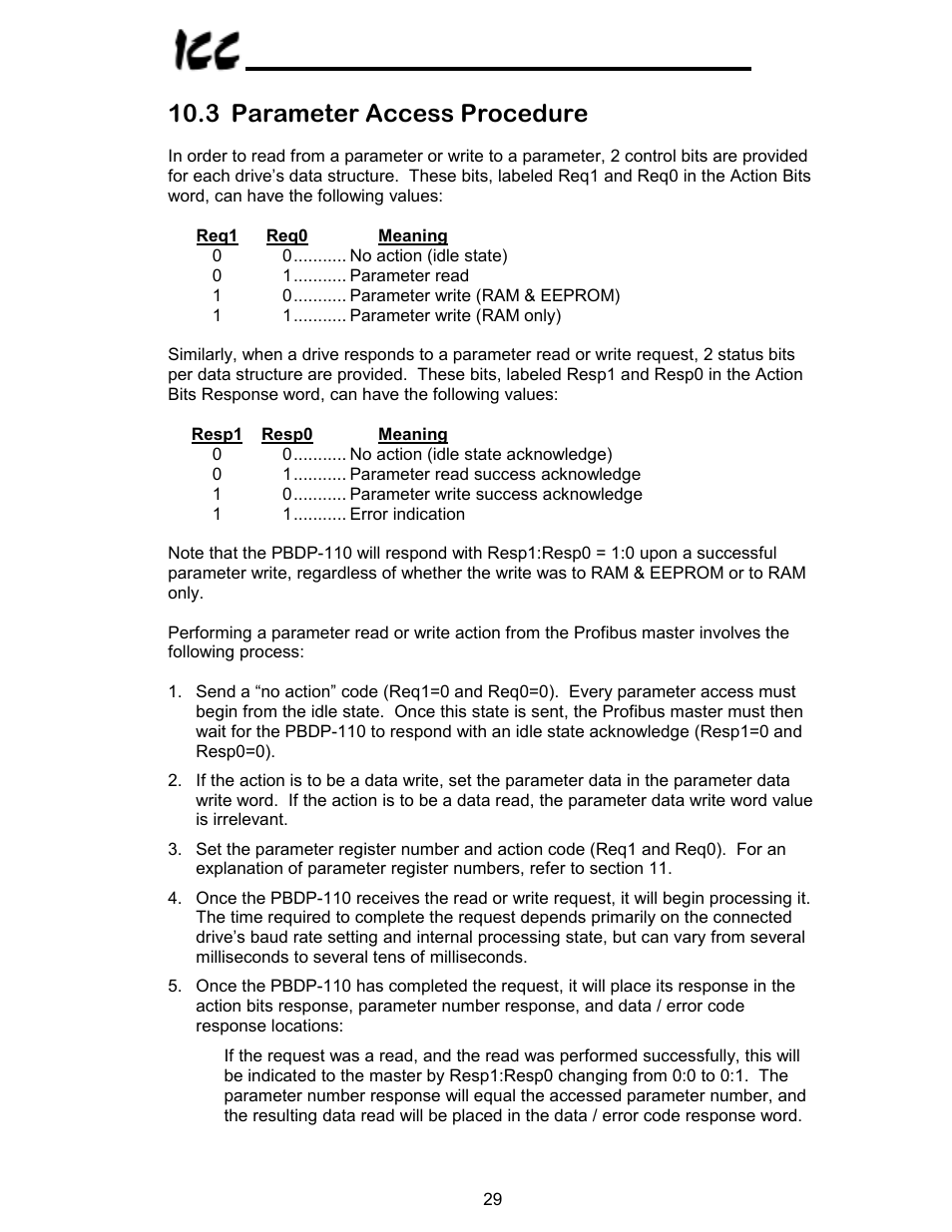 3 parameter access procedure | Toshiba PROFIBUS-DP PBDP-110 User Manual | Page 30 / 38