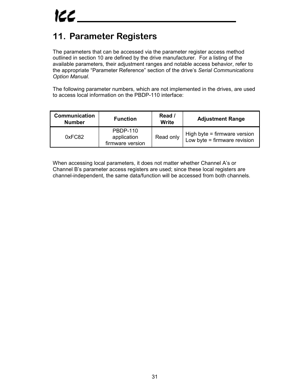 Parameter registers | Toshiba PROFIBUS-DP PBDP-110 User Manual | Page 32 / 38
