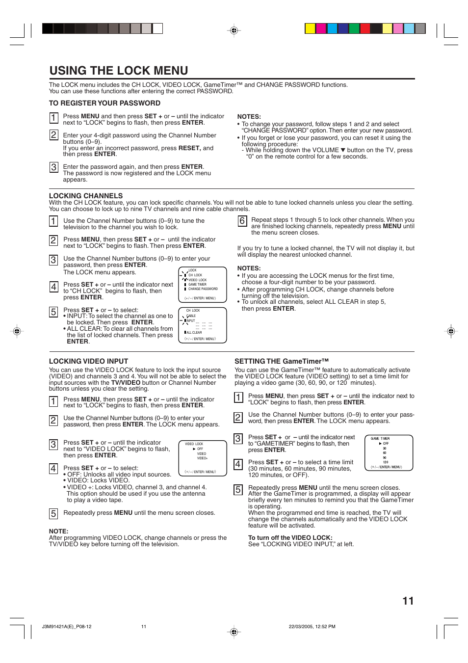 Using the lock menu | Toshiba 20A45C User Manual | Page 11 / 14