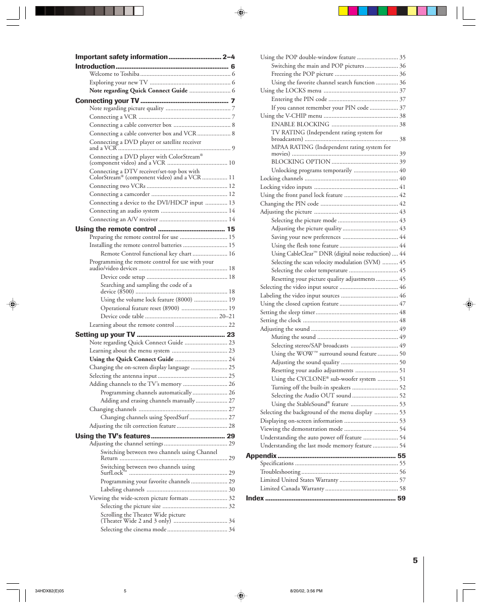 Toshiba 34HDX82 User Manual | Page 5 / 60