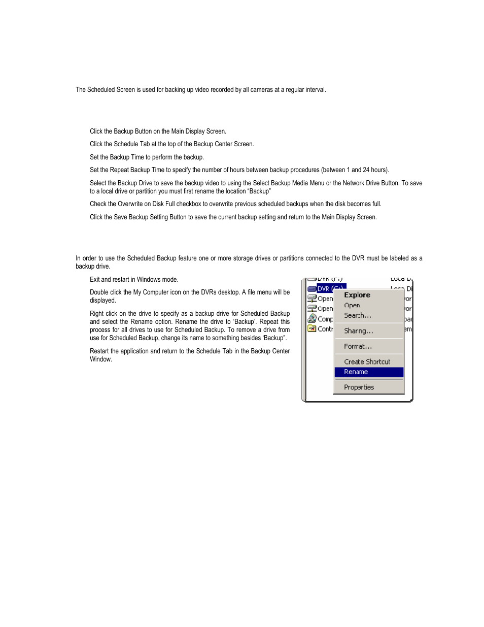 Scheduled backup screen, Performing a scheduled backup, Specifying scheduled backup drives | Toshiba XVR16-60-X User Manual | Page 103 / 131
