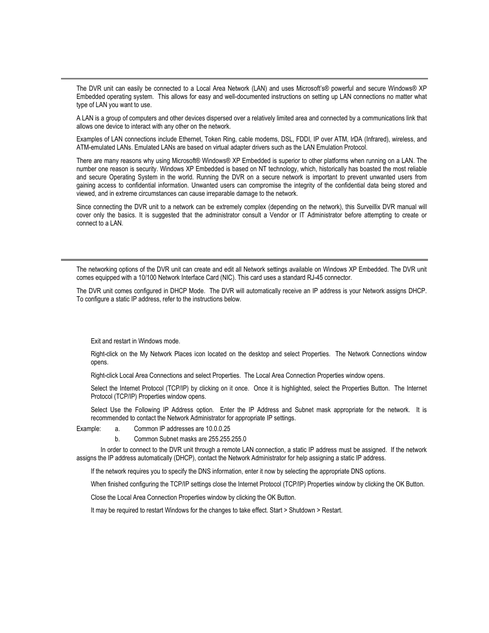 Lan overview, Connecting to a lan using tcp/ip, Configuring tcp/ip settings | Toshiba XVR16-60-X User Manual | Page 106 / 131