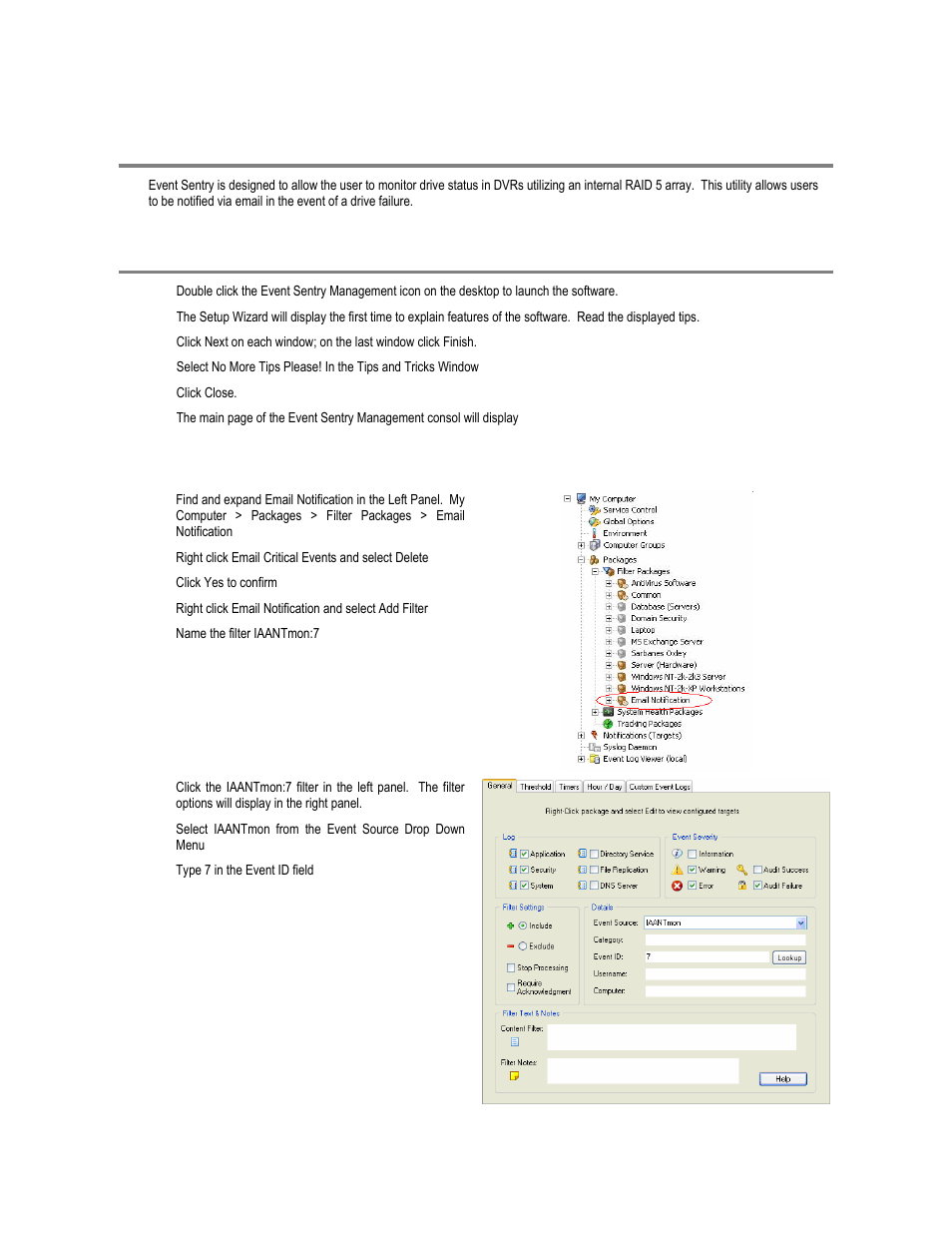 Overview, Setup event sentry, Add email notification filters | Toshiba XVR16-60-X User Manual | Page 110 / 131