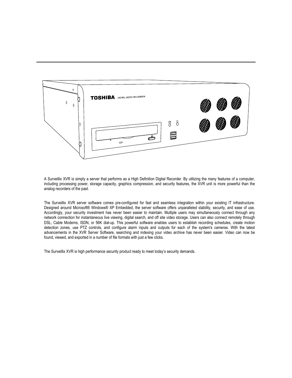 Introduction, Product description | Toshiba XVR16-60-X User Manual | Page 18 / 131