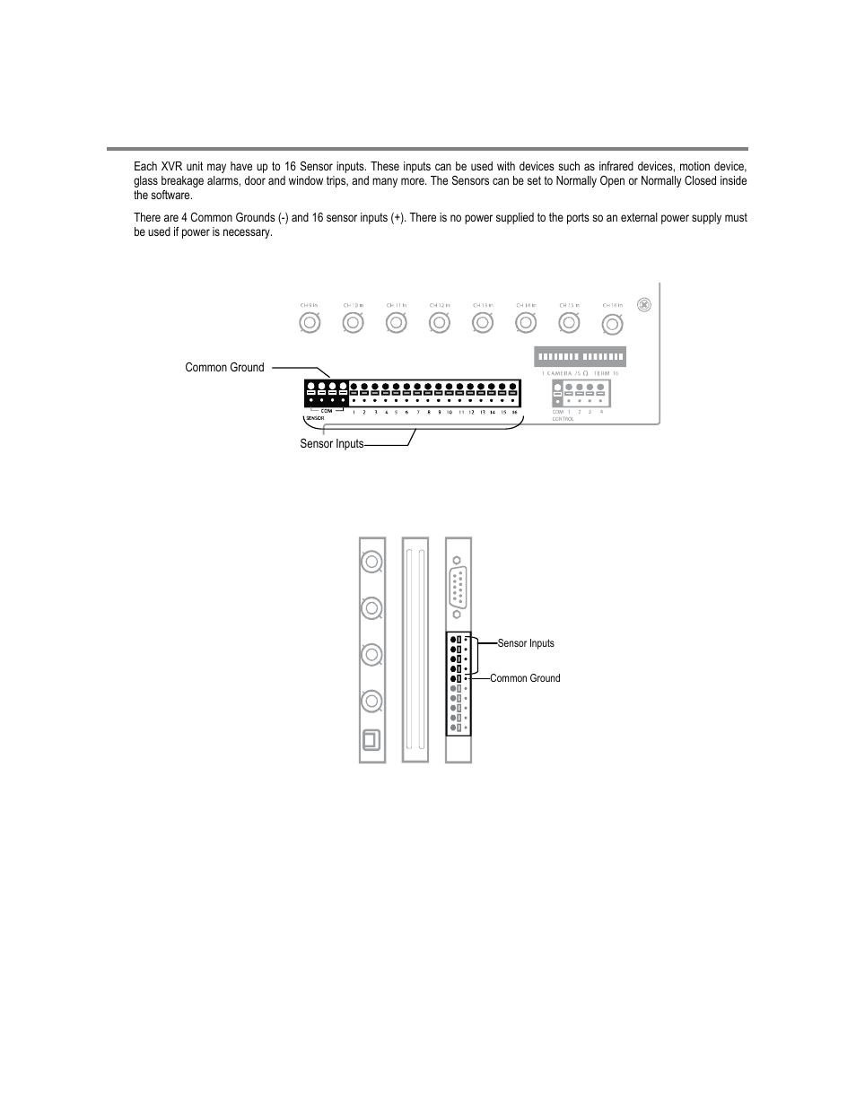 Connecting sensors to the xvr | Toshiba XVR16-60-X User Manual | Page 33 / 131