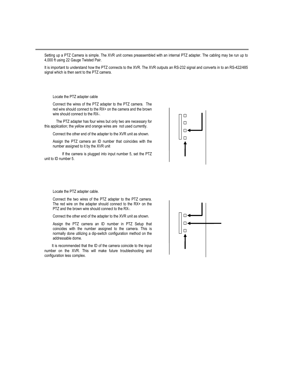 Connecting a ptz camera, Attaching the rs-485 adapter – 4 channel | Toshiba XVR16-60-X User Manual | Page 36 / 131