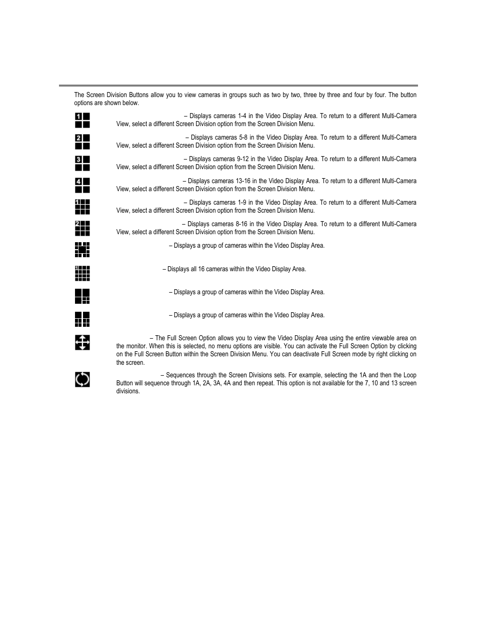 Screen division buttons | Toshiba XVR16-60-X User Manual | Page 46 / 131