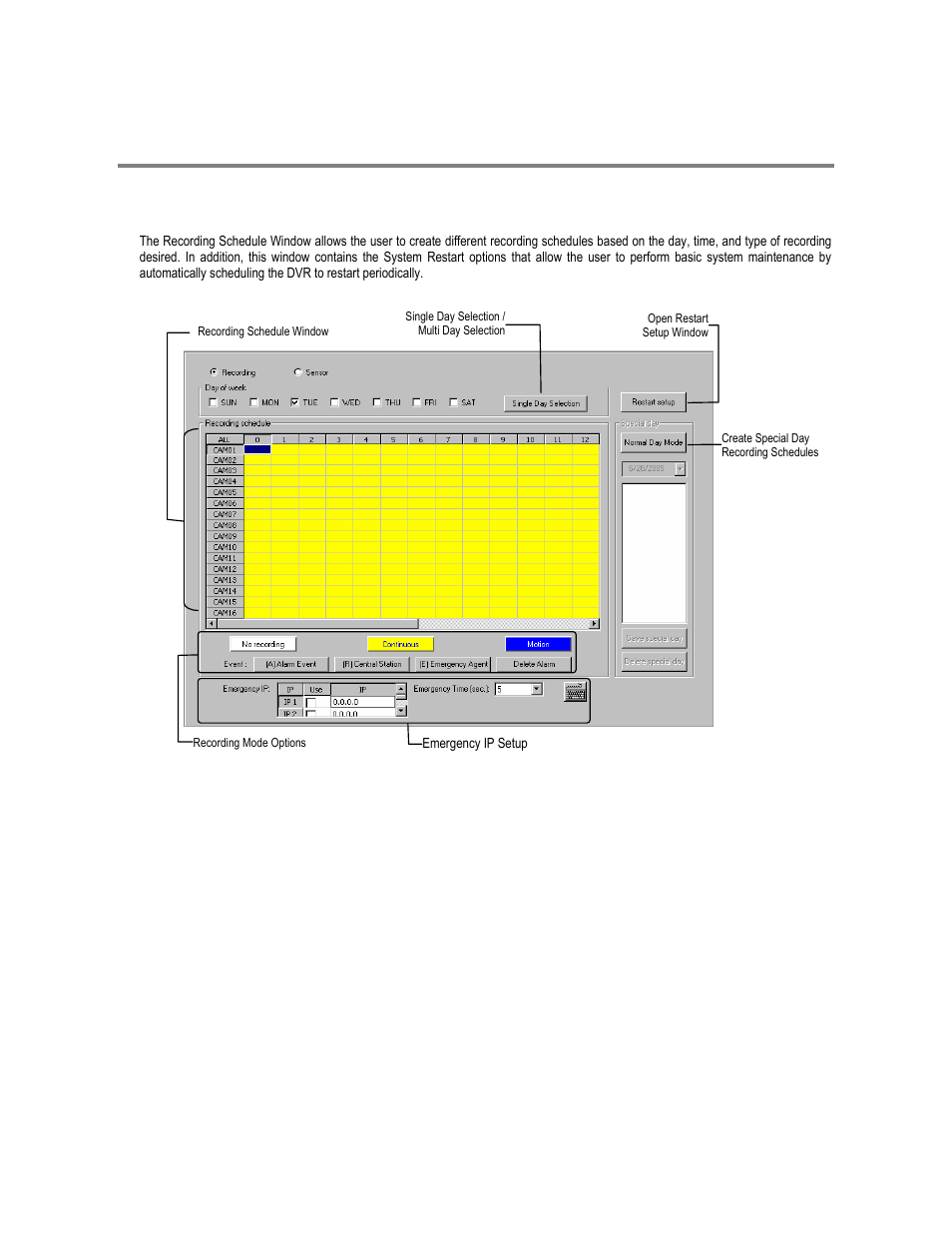 Schedule setup, Recording schedule | Toshiba XVR16-60-X User Manual | Page 60 / 131