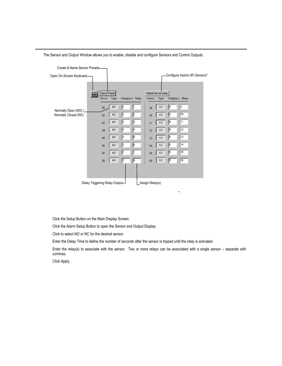 Alarm setup, Configure sensor response | Toshiba XVR16-60-X User Manual | Page 65 / 131