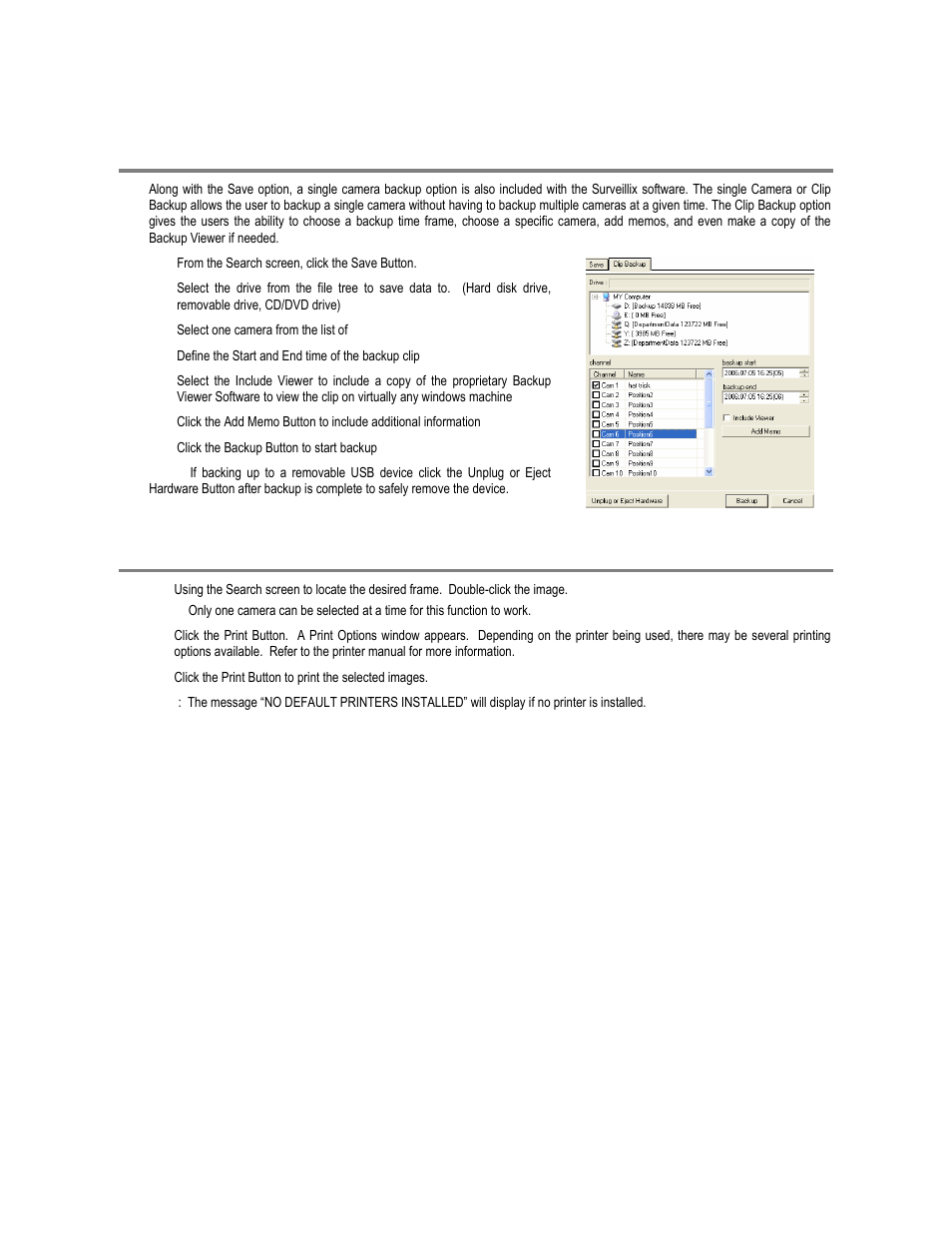 Single clip backup, Printing an image | Toshiba XVR16-60-X User Manual | Page 83 / 131
