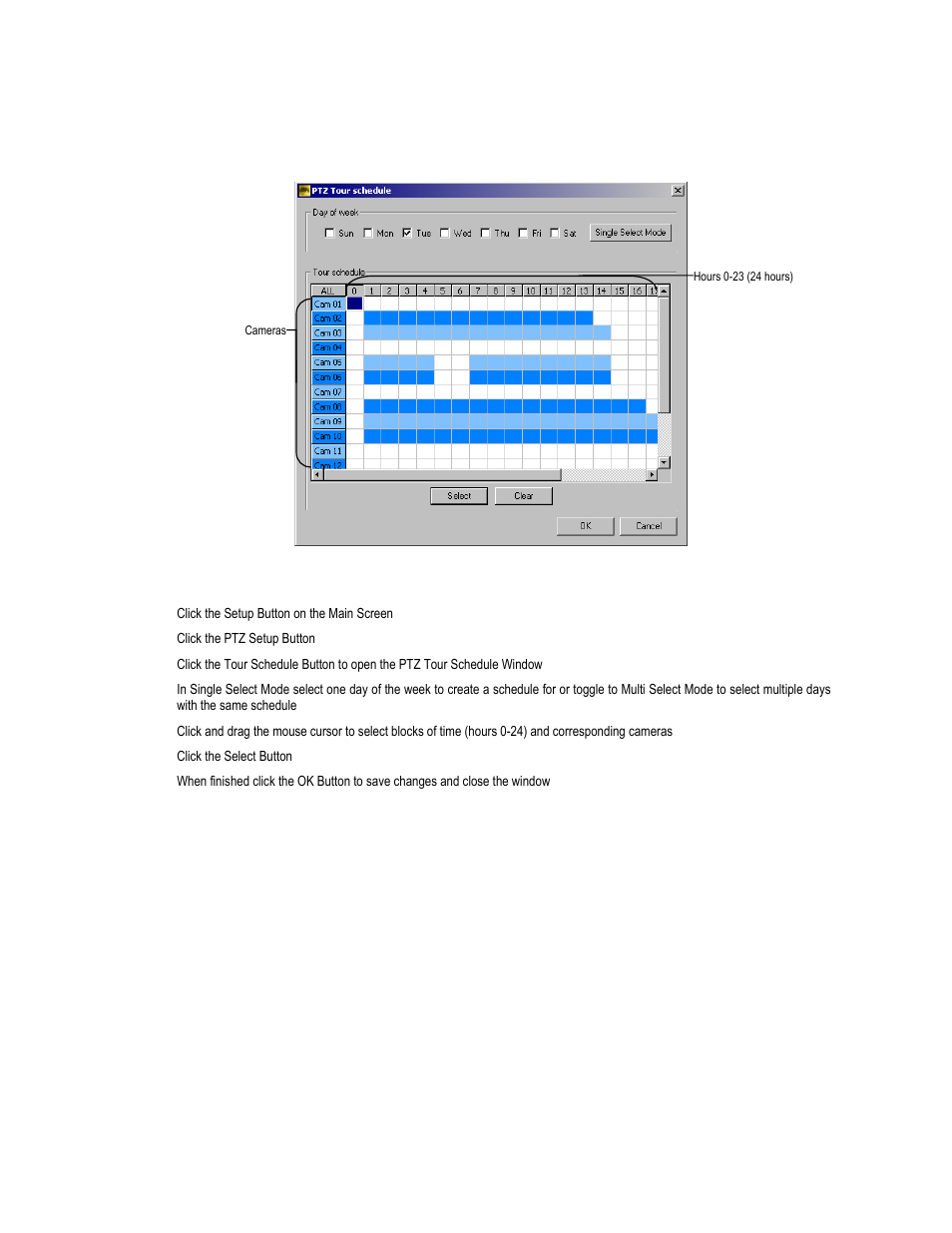 Ptz tour schedule, Create ptz tour schedule | Toshiba XVR16-60-X User Manual | Page 97 / 131