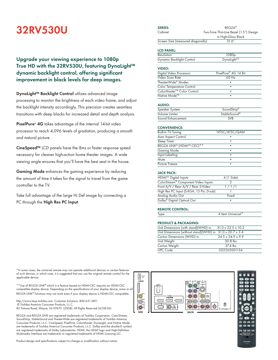 Toshiba 32RV530U User Manual | Page 2 / 2