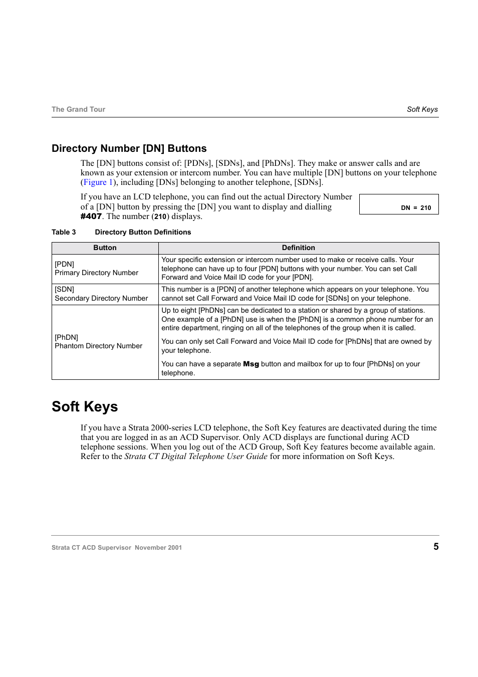 Directory number [dn] buttons, Soft keys | Toshiba Strata CT Digital Business Telephone Solutions User Manual | Page 13 / 41