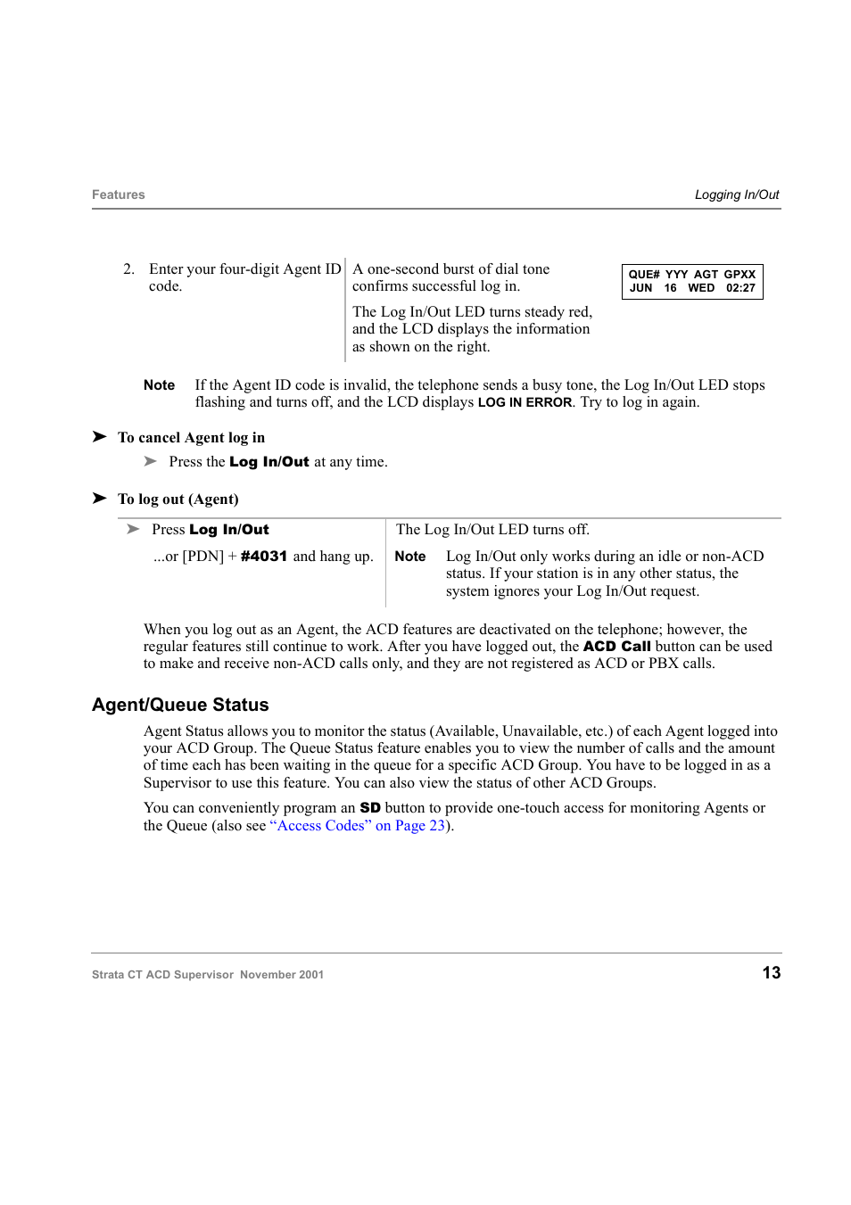 Agent/queue status | Toshiba Strata CT Digital Business Telephone Solutions User Manual | Page 21 / 41