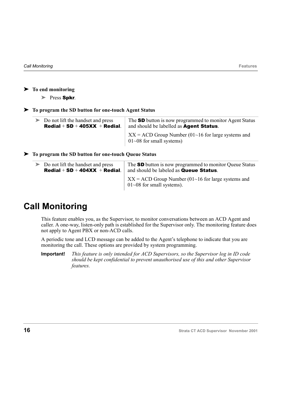 Call monitoring | Toshiba Strata CT Digital Business Telephone Solutions User Manual | Page 24 / 41