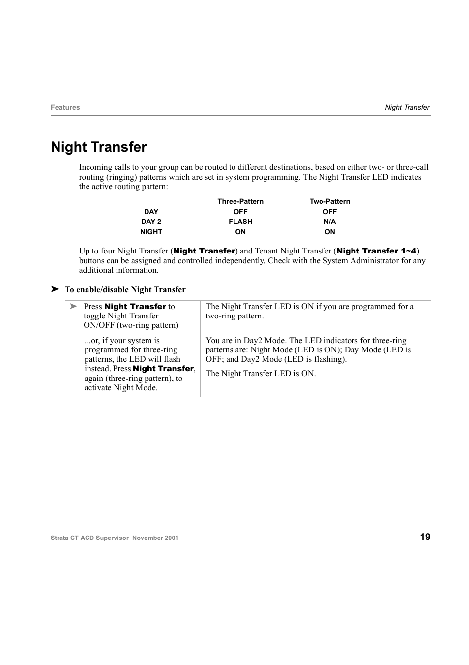 Night transfer | Toshiba Strata CT Digital Business Telephone Solutions User Manual | Page 27 / 41