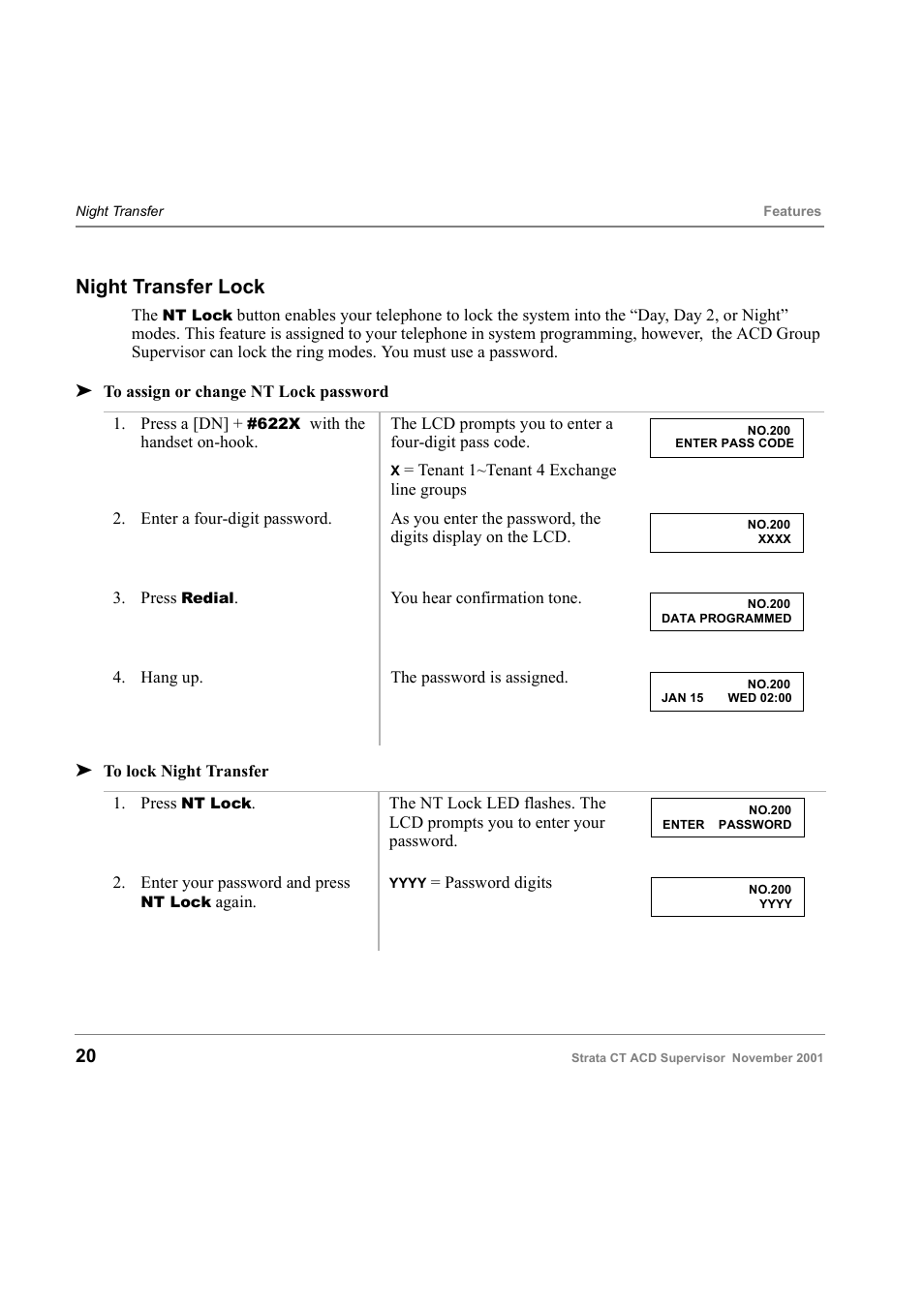 Night transfer lock | Toshiba Strata CT Digital Business Telephone Solutions User Manual | Page 28 / 41