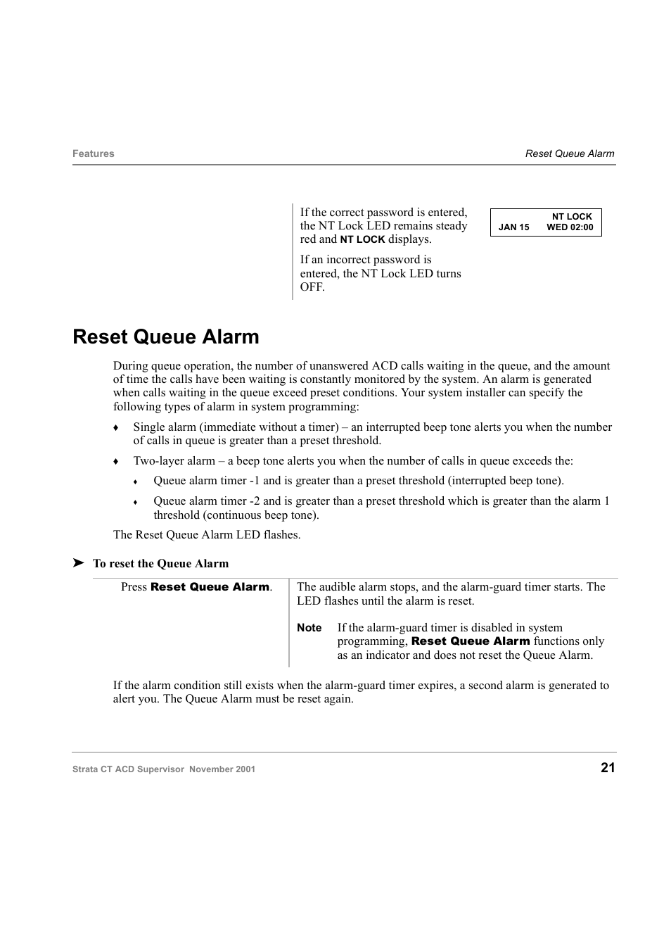 Reset queue alarm | Toshiba Strata CT Digital Business Telephone Solutions User Manual | Page 29 / 41