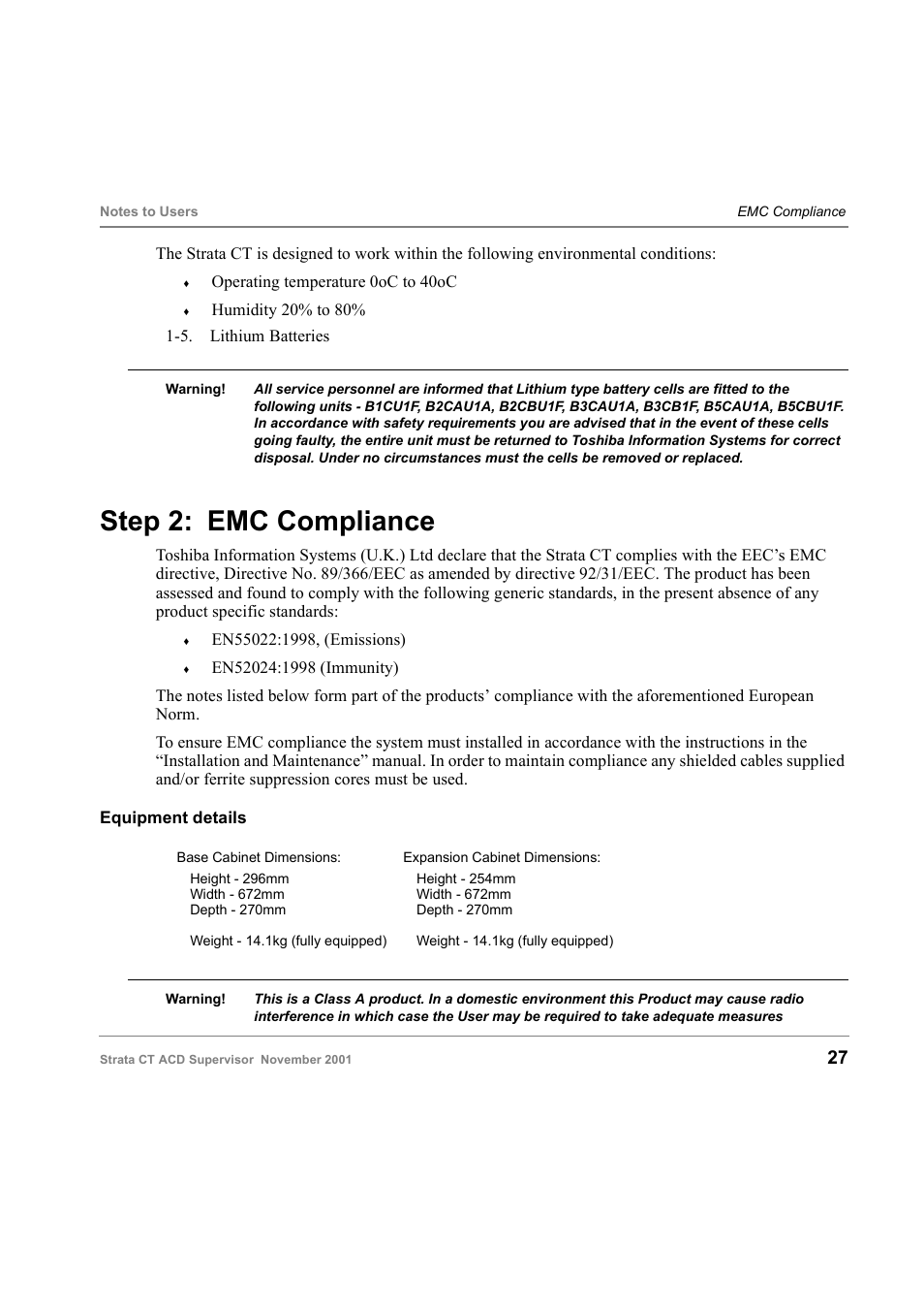 Step 2: emc compliance | Toshiba Strata CT Digital Business Telephone Solutions User Manual | Page 35 / 41