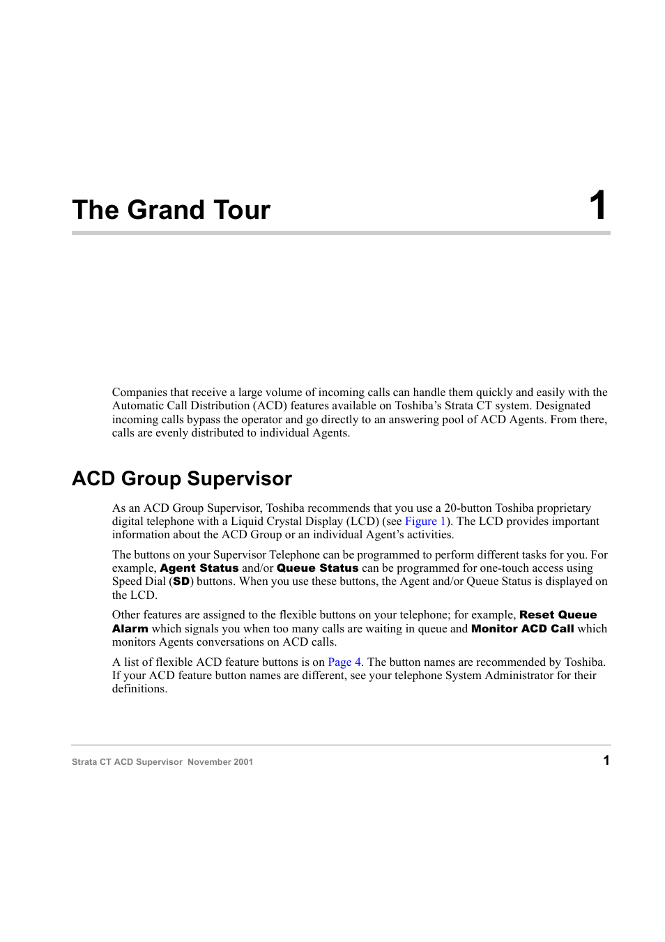 The grand tour 1, Acd group supervisor, Chapter 1 | The grand tour, Chapter 1 – the grand tour | Toshiba Strata CT Digital Business Telephone Solutions User Manual | Page 9 / 41