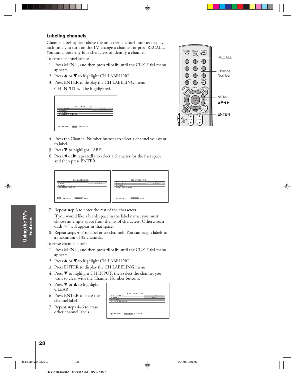 Labeling channels | Toshiba CT-90159 User Manual | Page 28 / 68