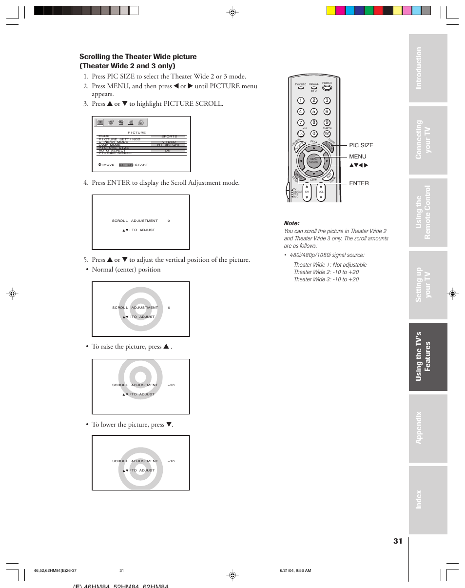 Press enter to display the scroll adjustment mode | Toshiba CT-90159 User Manual | Page 31 / 68