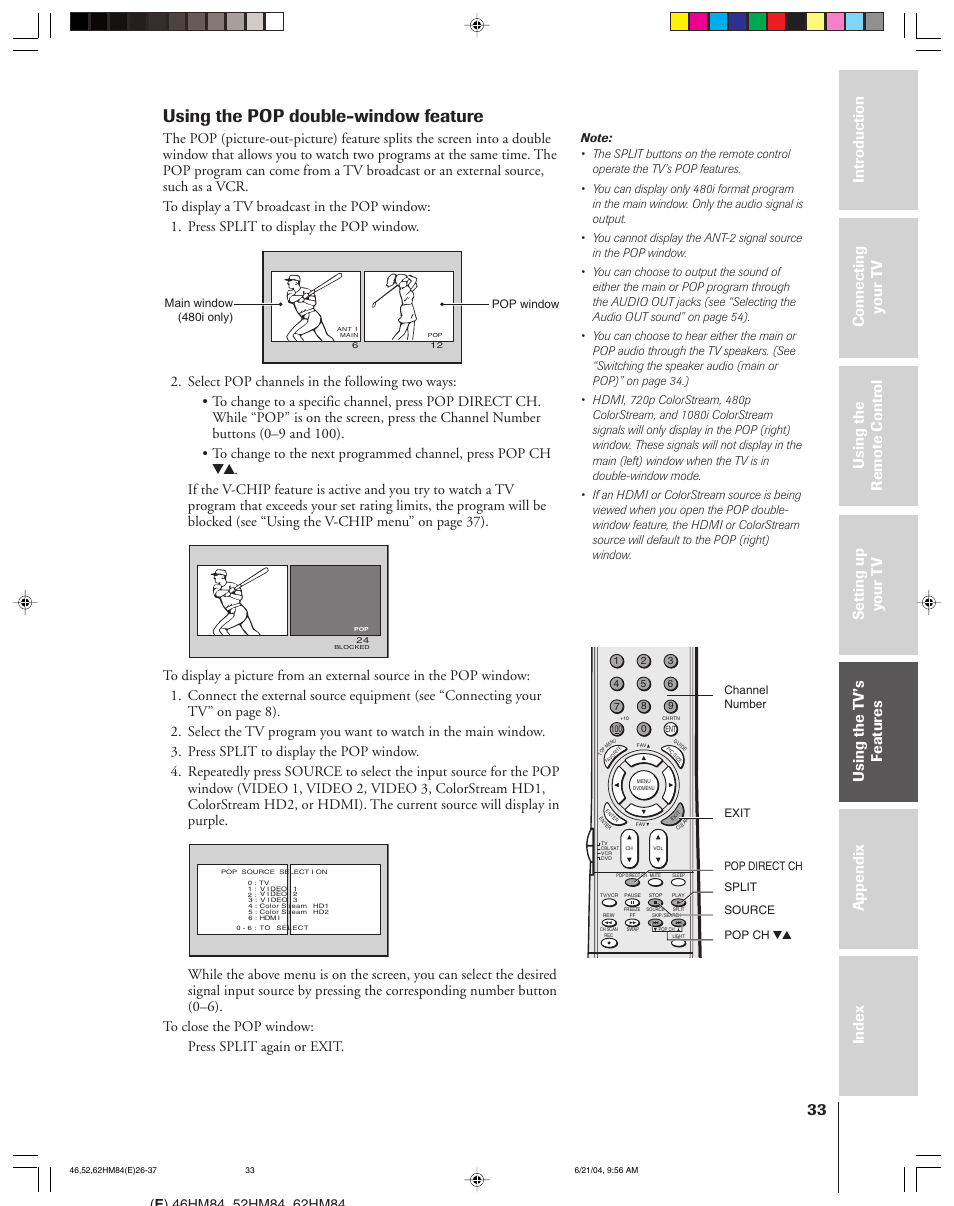 Using the pop double-window feature | Toshiba CT-90159 User Manual | Page 33 / 68