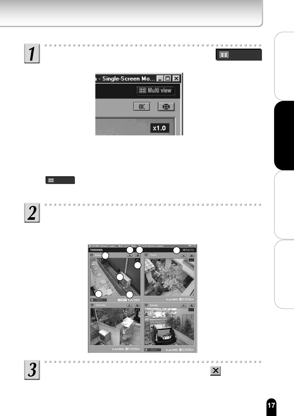 Button in the upper-right corner of the window, Operating the multi-view mode | Toshiba IK-WB11A User Manual | Page 17 / 119