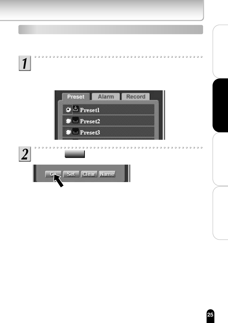 Selecting a preset, Click the button | Toshiba IK-WB11A User Manual | Page 25 / 119