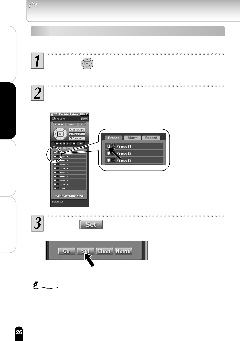 Configuring a preset, 3 click the 1^^^ button | Toshiba IK-WB11A User Manual | Page 26 / 119