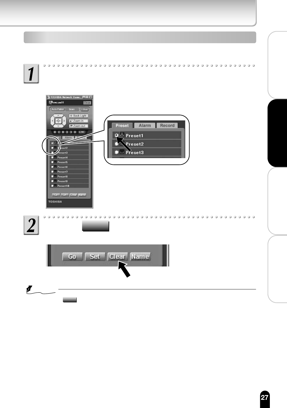 Deleting preset settings, Click the button | Toshiba IK-WB11A User Manual | Page 27 / 119