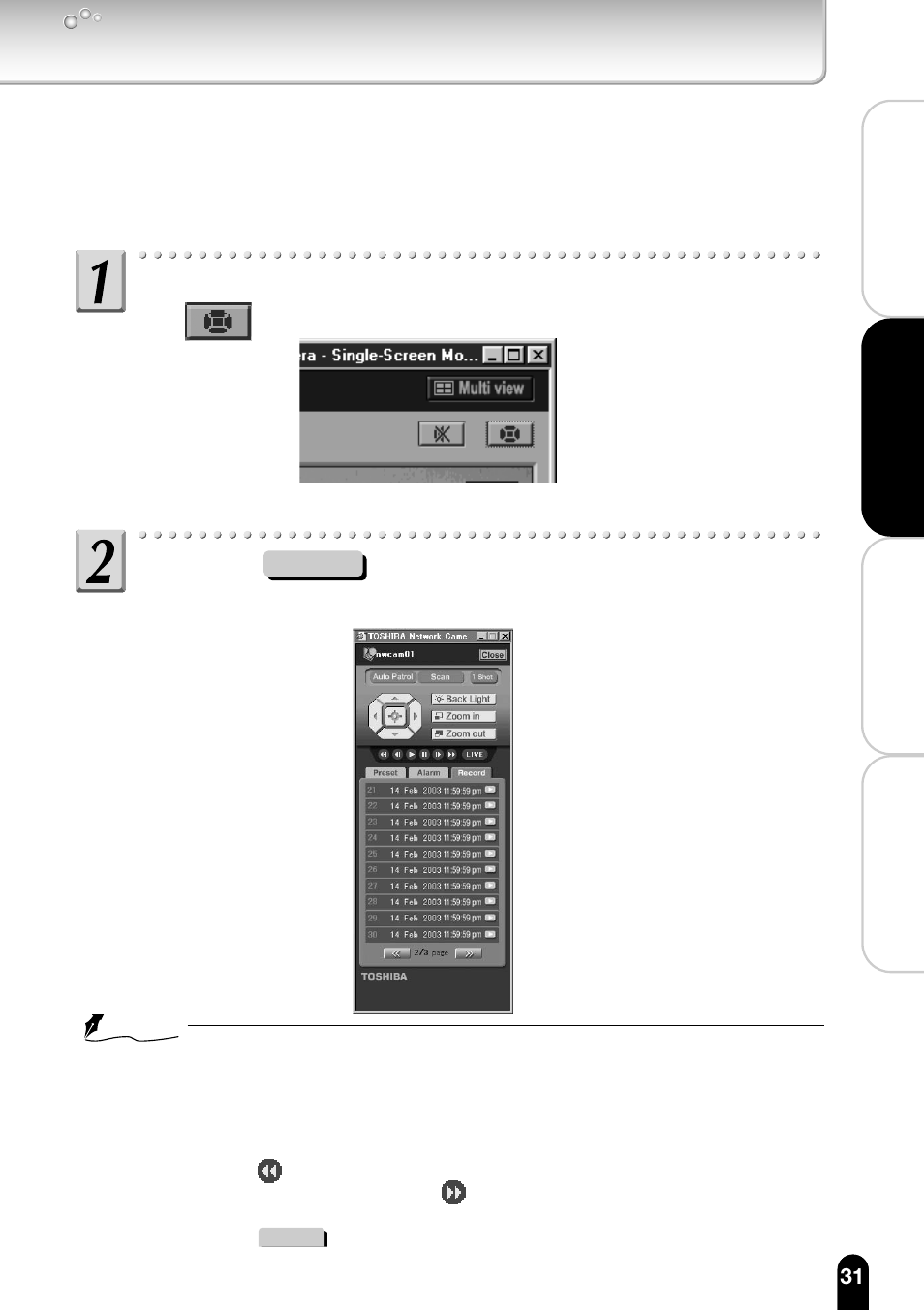 How to play the recording, Click the record j button, Click the | J button | Toshiba IK-WB11A User Manual | Page 31 / 119