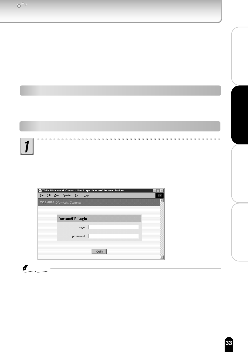 Viewing and listening (users), User login, Viewing images in single-view mode by users | Toshiba IK-WB11A User Manual | Page 33 / 119