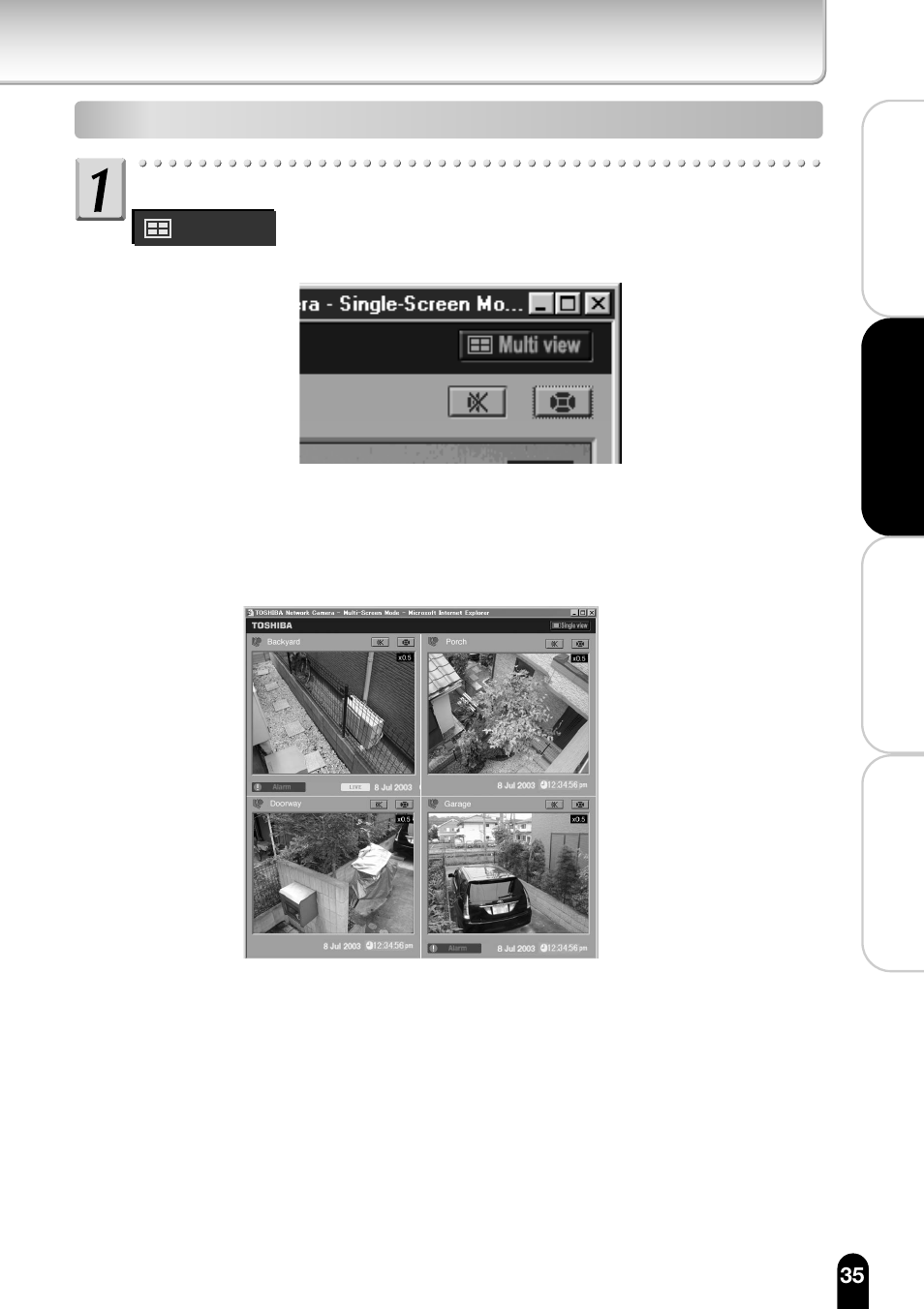Viewing images in multi-view mode by user, At step 2 on the previous procedure, click the, Button in the upper-right corner of the | Window, Button in the upper-right corner of the window | Toshiba IK-WB11A User Manual | Page 35 / 119