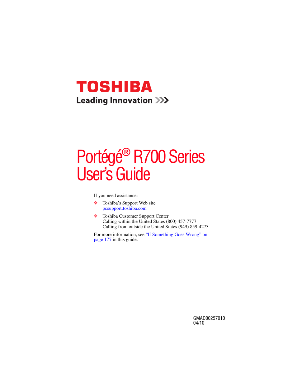 Toshiba PORTEGE R700 series User Manual | 246 pages