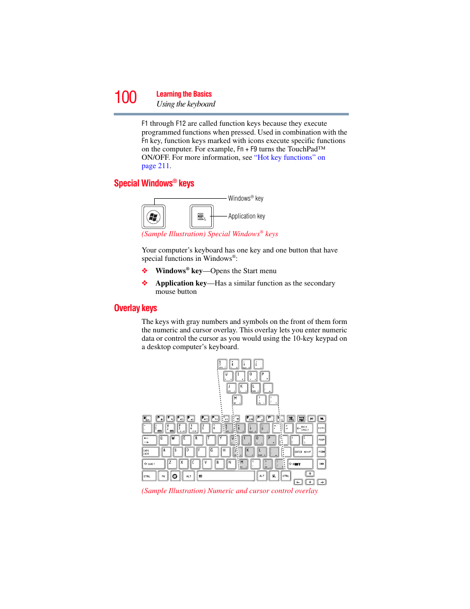 Special windows® keys, Overlay keys, Special windows | Keys | Toshiba PORTEGE R700 series User Manual | Page 100 / 246