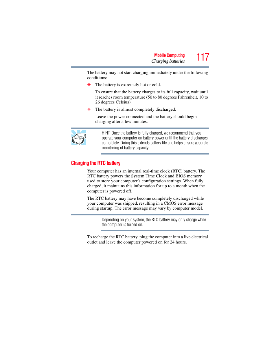 Charging the rtc battery | Toshiba PORTEGE R700 series User Manual | Page 117 / 246