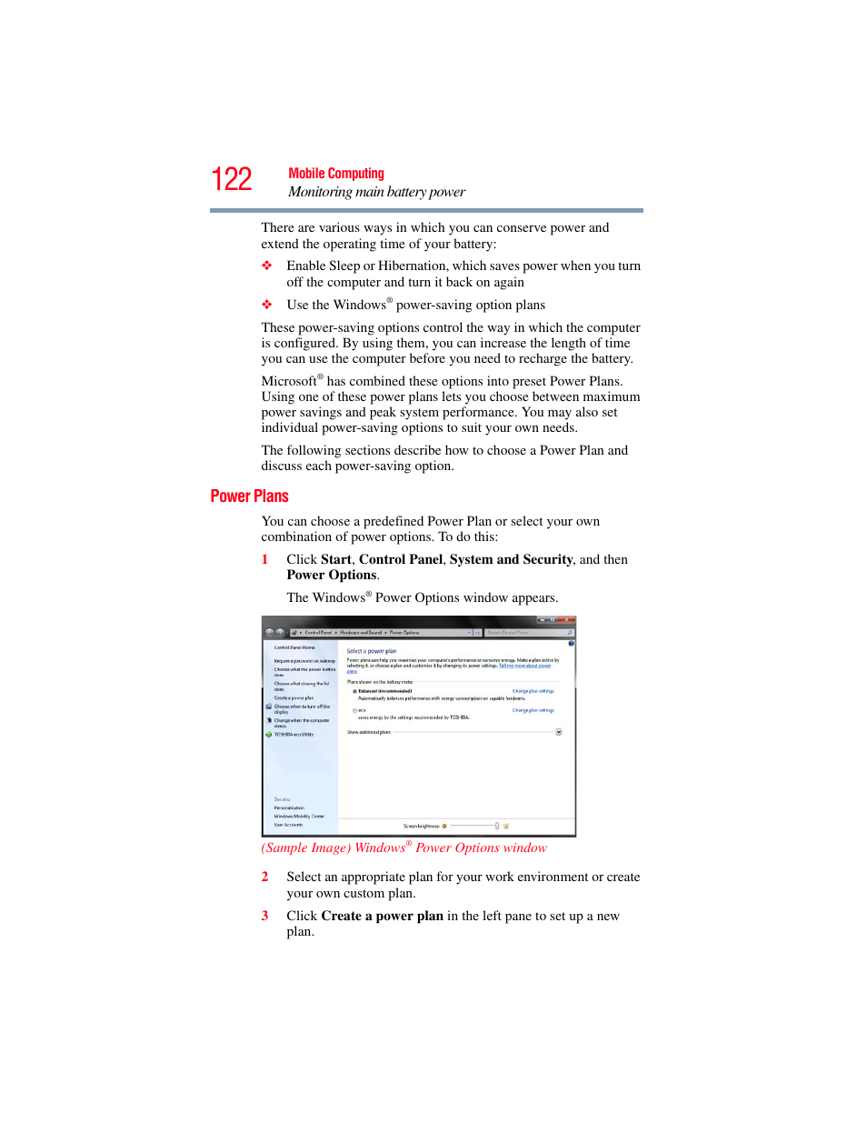 Power plans, There are, Power plans” on | Toshiba PORTEGE R700 series User Manual | Page 122 / 246