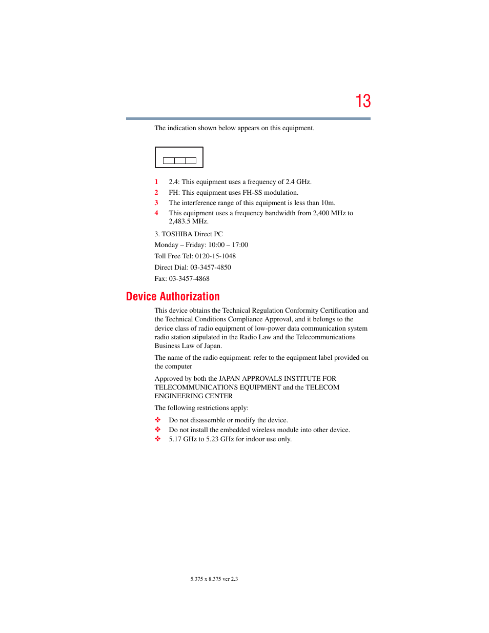 Device authorization | Toshiba PORTEGE R700 series User Manual | Page 13 / 246