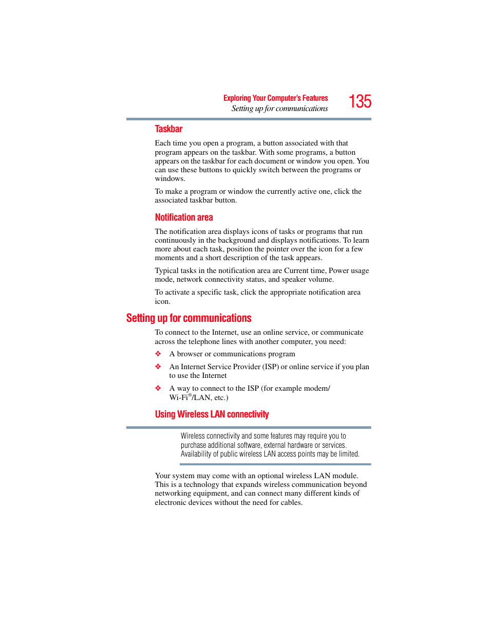 Setting up for communications | Toshiba PORTEGE R700 series User Manual | Page 135 / 246