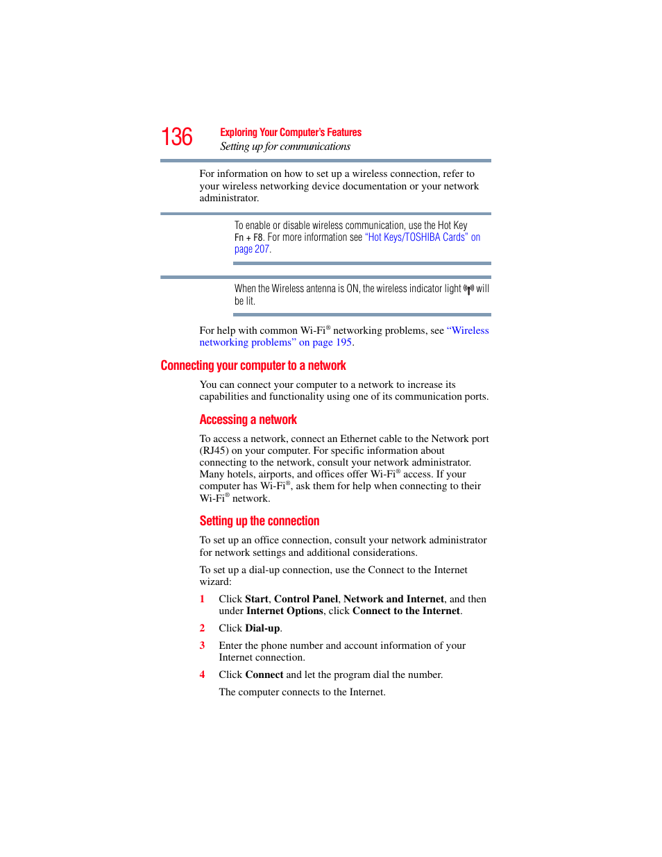 Connecting your computer to a network | Toshiba PORTEGE R700 series User Manual | Page 136 / 246