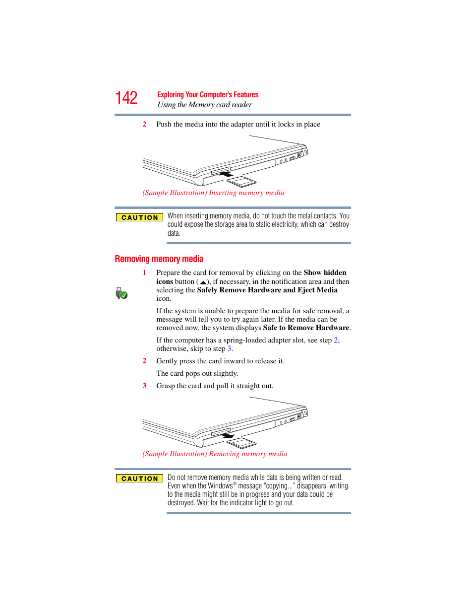 Removing memory media | Toshiba PORTEGE R700 series User Manual | Page 142 / 246