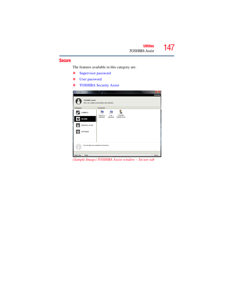 Secure | Toshiba PORTEGE R700 series User Manual | Page 147 / 246