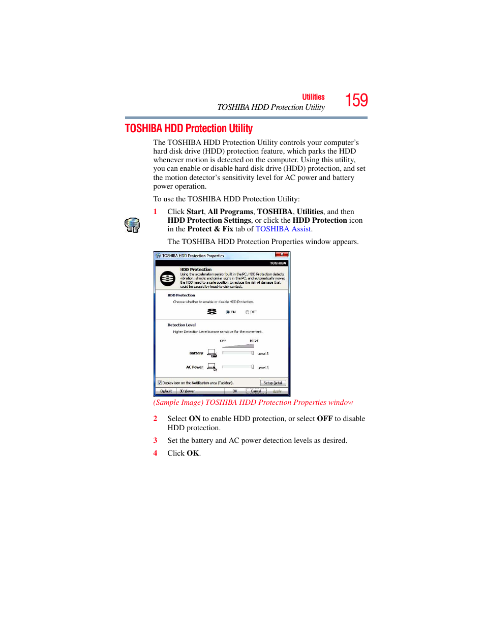Toshiba hdd protection utility | Toshiba PORTEGE R700 series User Manual | Page 159 / 246