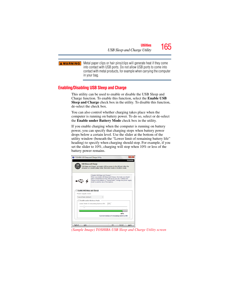 Enabling/disabling usb sleep and charge | Toshiba PORTEGE R700 series User Manual | Page 165 / 246