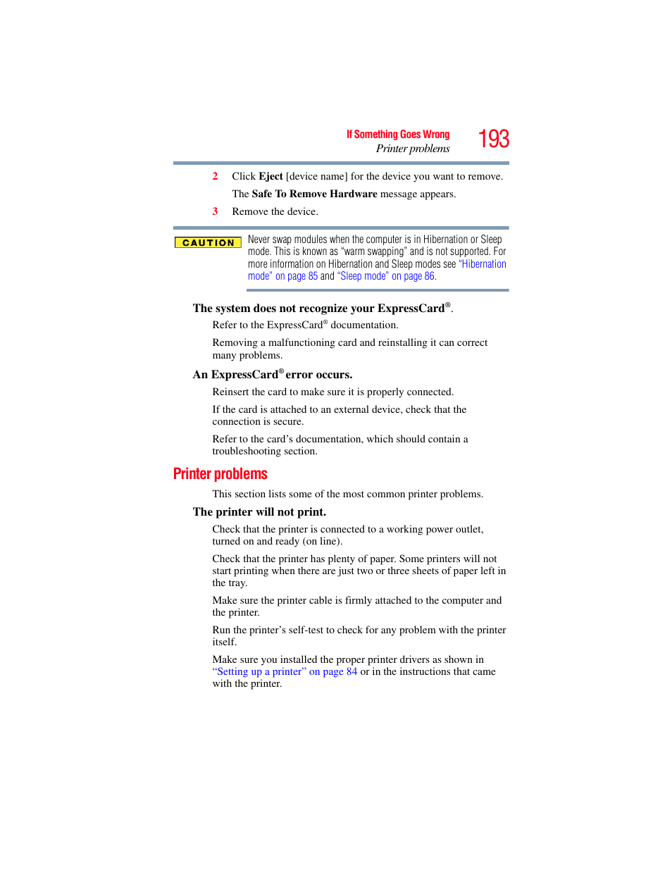 Printer problems | Toshiba PORTEGE R700 series User Manual | Page 193 / 246