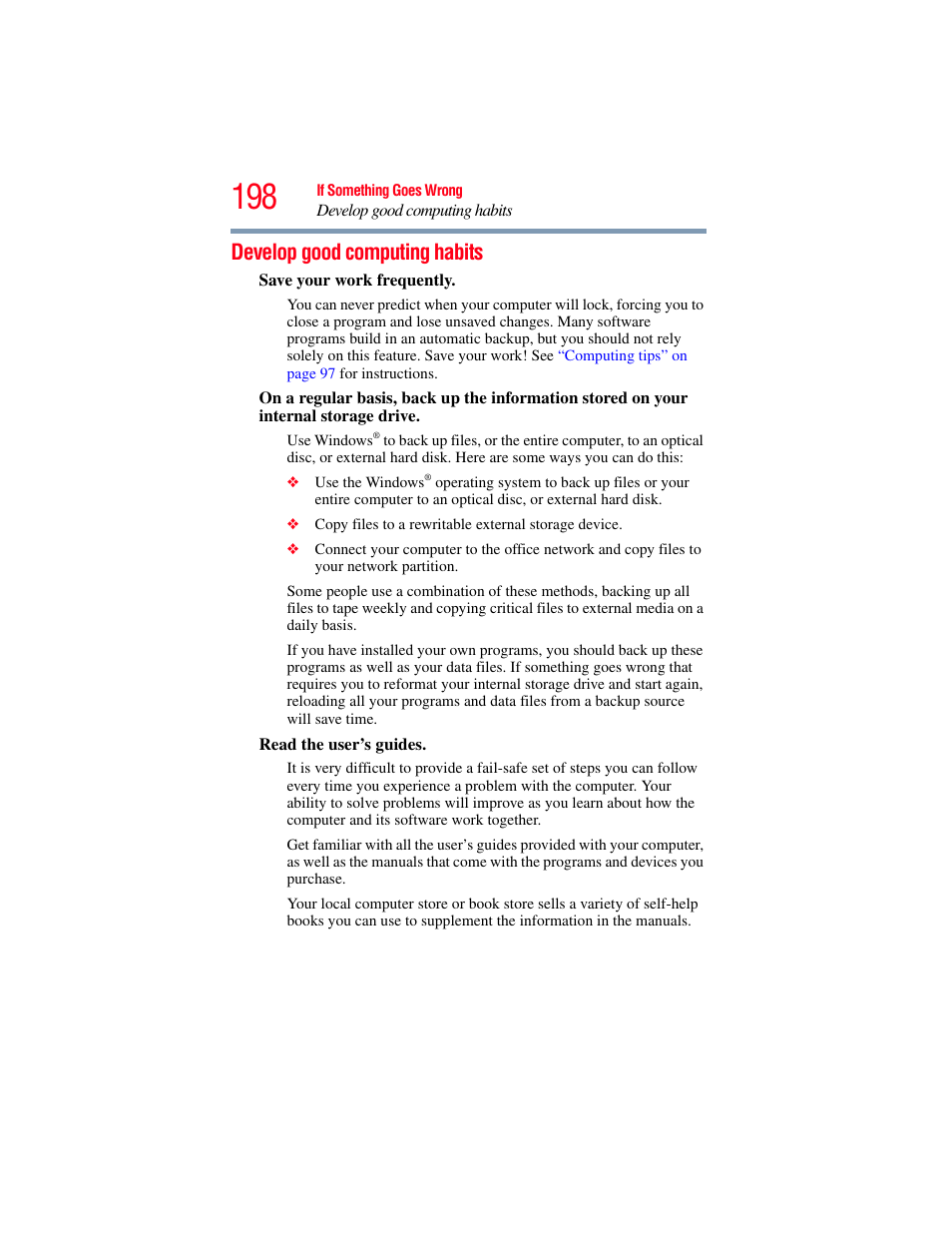 Develop good computing habits | Toshiba PORTEGE R700 series User Manual | Page 198 / 246