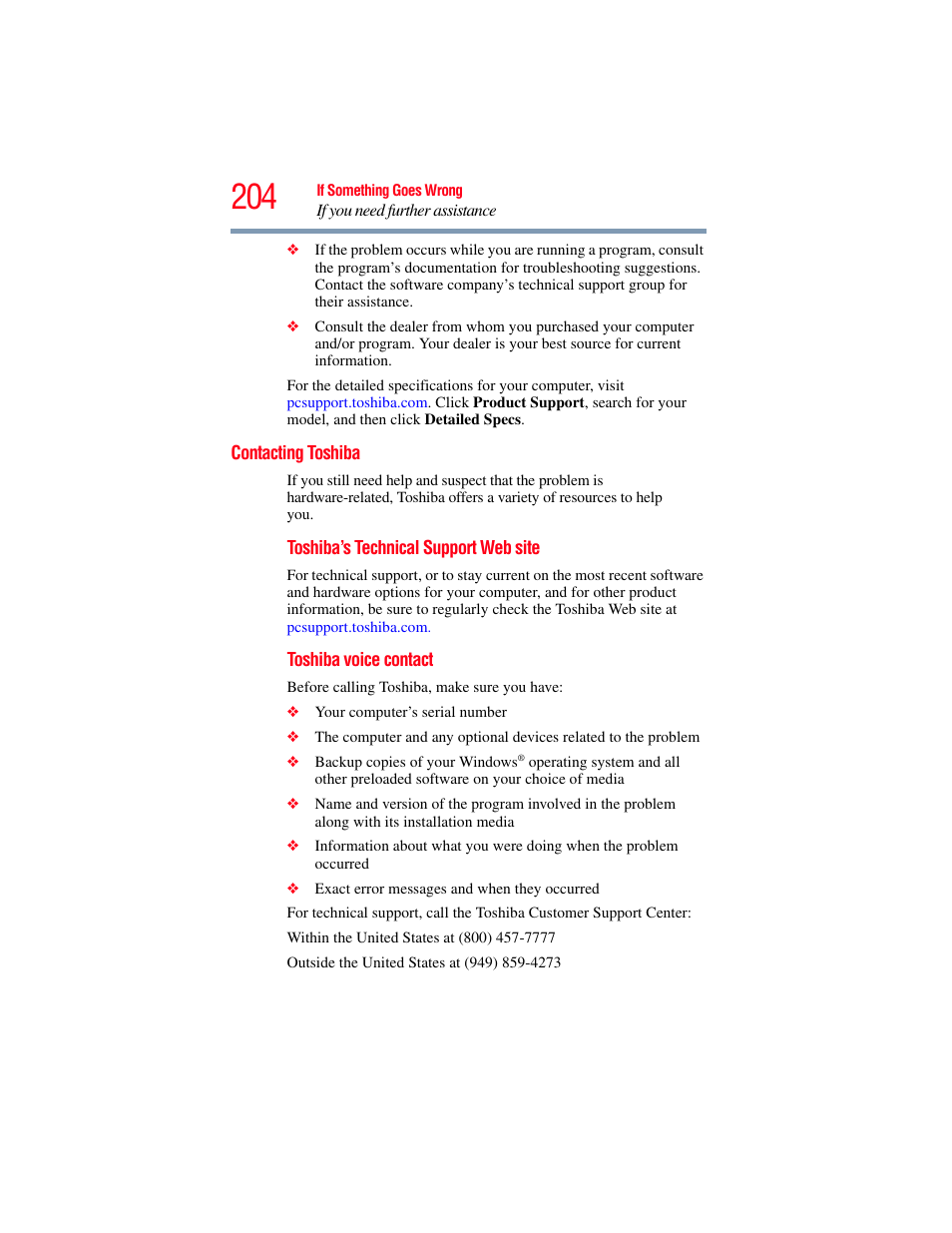Contacting toshiba | Toshiba PORTEGE R700 series User Manual | Page 204 / 246