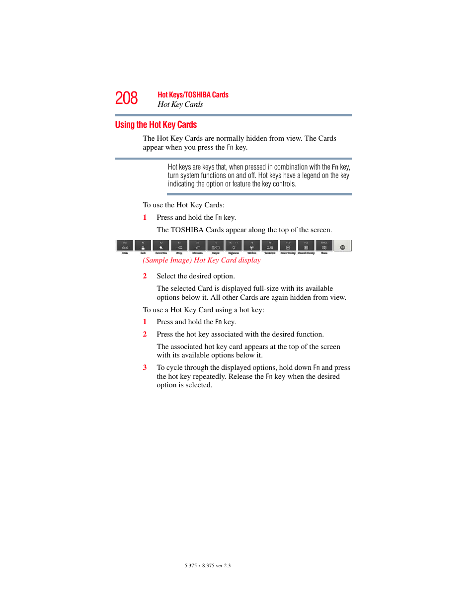 Using the hot key cards | Toshiba PORTEGE R700 series User Manual | Page 208 / 246
