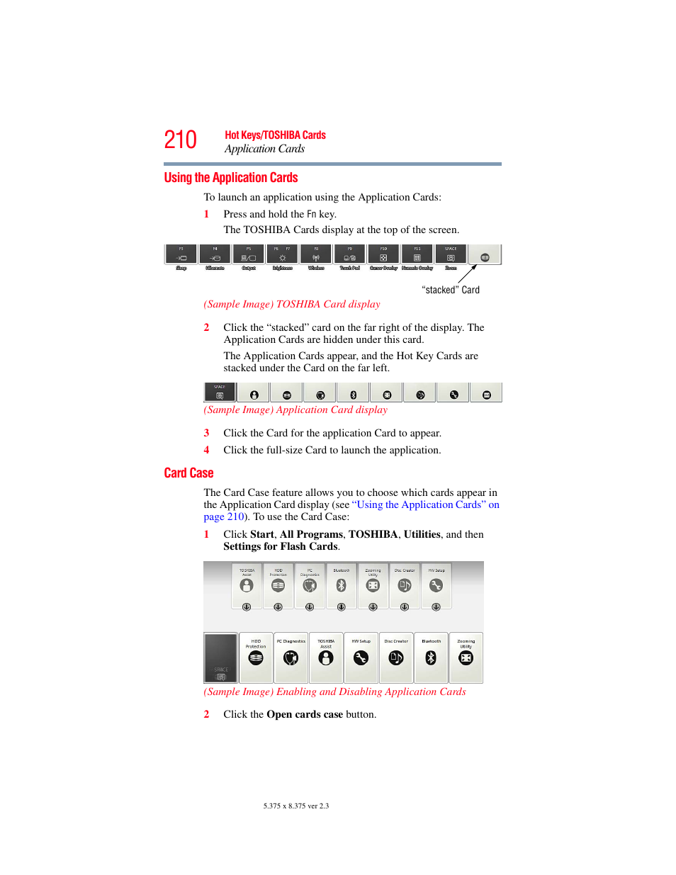 Using the application cards, Card case, Using the application cards card case | Toshiba PORTEGE R700 series User Manual | Page 210 / 246